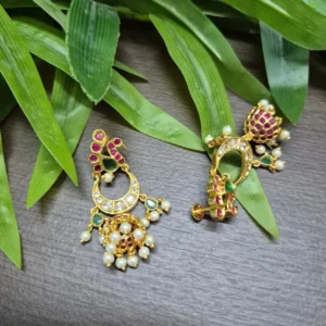 Gold Plated Multicolor Stone Chand Bali Long Drop Earrings - ADGE176