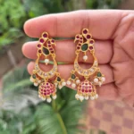 Gold Plated Multicolor Stone Chand Bali Long Drop Earrings - ADGE176