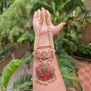 Antique Haram with Double Color Stone and White Beads Long Haram - ADPH177