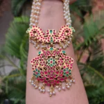 Antique Haram with Double Color Stone and White Beads Long Haram - ADPH177