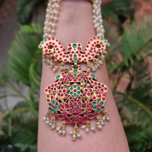 Antique Haram with Double Color Stone and White Beads Long Haram - ADPH177