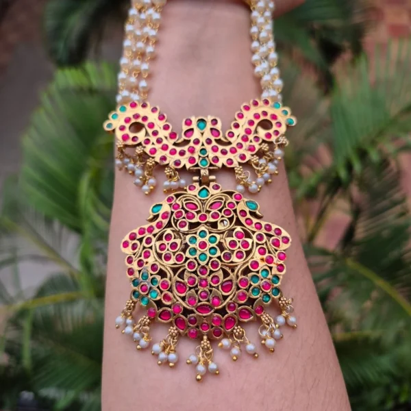 Antique Haram with Double Color Stone and White Beads Long Haram - ADPH177