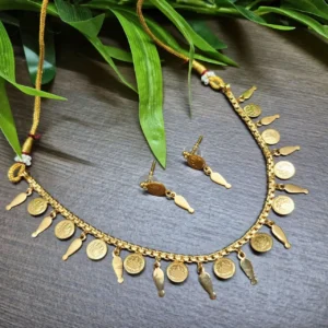 Antique Matt Finsh Lakshmi Coin with Ilakkathali Necklace - ADAN183