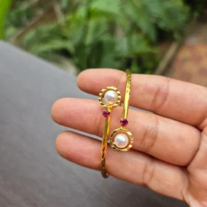 Gold Plated Open Bracelet/Bangle with Pearl - ADGB186