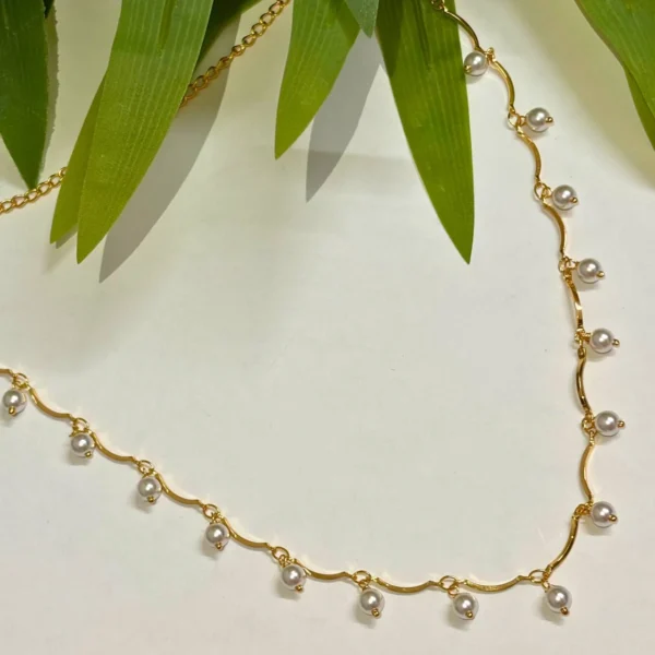 Gold Plated Simple Pearl Necklace - ADGN185