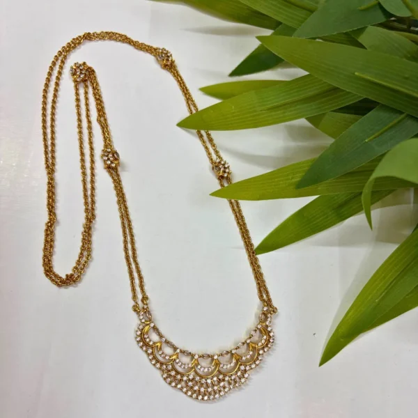 AD Stone Dollar Chain 26inc with Stud Earrings - ADDC194