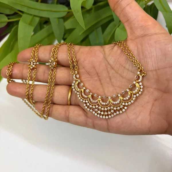 AD Stone Dollar Chain 26inc with Stud Earrings - ADDC194