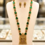 Thilagam Design Green Enamel Paint Long Haram With Lakshmi Pendant - ADLH196