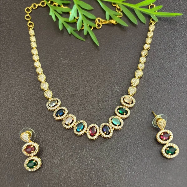Premium Gold finish Multi colour Stone Necklace - ADSN204