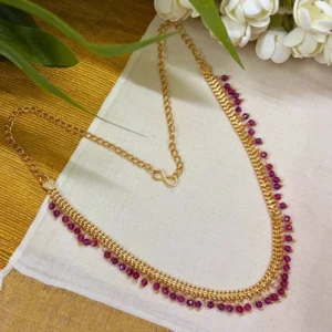 Gold Plated with Pink Cristal Beads Dropping Necklace - ADGN206