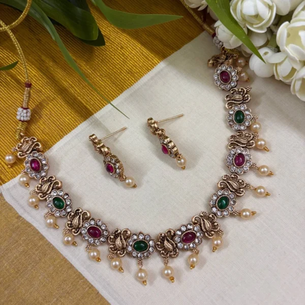 Antique Matt Finish Multi color Neckset - ADFN209