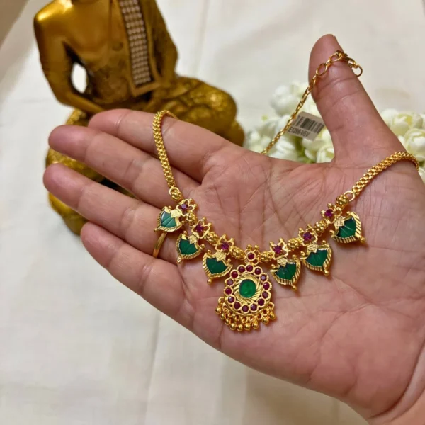 Gold Plated 3 Pendant Palakka Design Necklace - ADGN226
