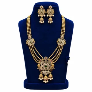 Antique Three Layer Haram with Multi Color Stone Double Layer Pendant - ADAH189