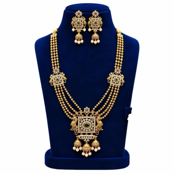 Antique Three Layer Haram with Multi Color Stone Double Layer Pendant - ADAH189