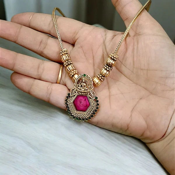 Matt Finish Lakshmi Pendant Short Haram - ADSH252