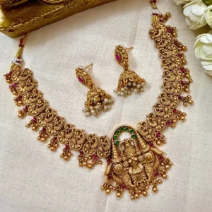 Antique Vengadachalapathi Pendant with Double Colour Stone Necklace - ADAN230