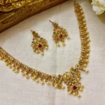 Antique Lakshmi Pendant with Multi Colour Stone Necklace - ADSN231