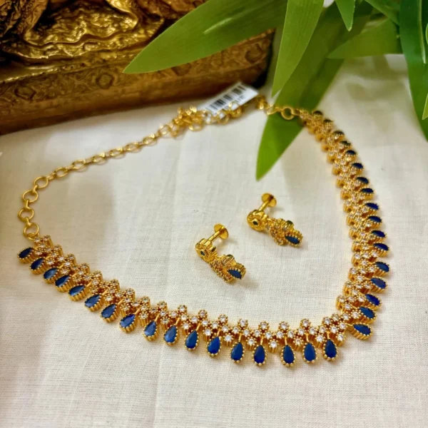 Gold Plated Non Idol AD Stone Necklace With Small Drop Earrings - ADGN235