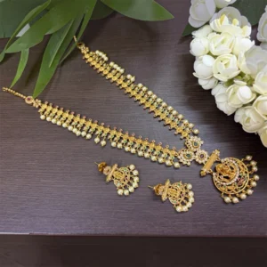 Antique Multi Color Stone and Pearl Dropping Lakshmi Haram - ADLH243