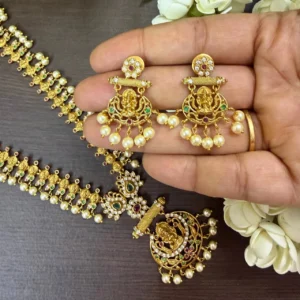 Antique Multi Color Stone and Pearl Dropping Lakshmi Haram - ADLH243
