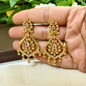 Gold Plated Non Idol Floral Design Long Drop Earrings - ADGP255