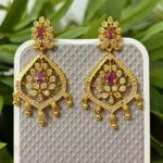 Gold Plated Non Idol Floral Design Long Drop Earrings - ADGP255