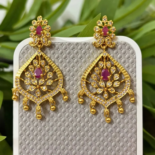 Gold Plated Non Idol Floral Design Long Drop Earrings - ADGP255