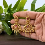 Gold Plated Non Idol Floral Design Long Drop Earrings - ADGP255