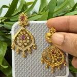 Gold Plated Non Idol Floral Design Long Drop Earrings - ADGP255