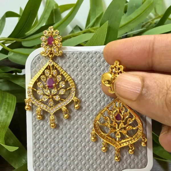 Gold Plated Non Idol Floral Design Long Drop Earrings - ADGP255