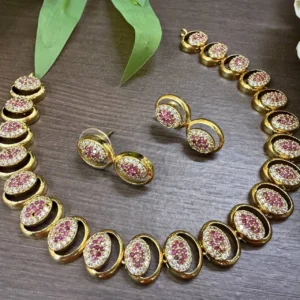 Antique Gold Finish Non Idol Double Color Stone Necklace - ADSN261
