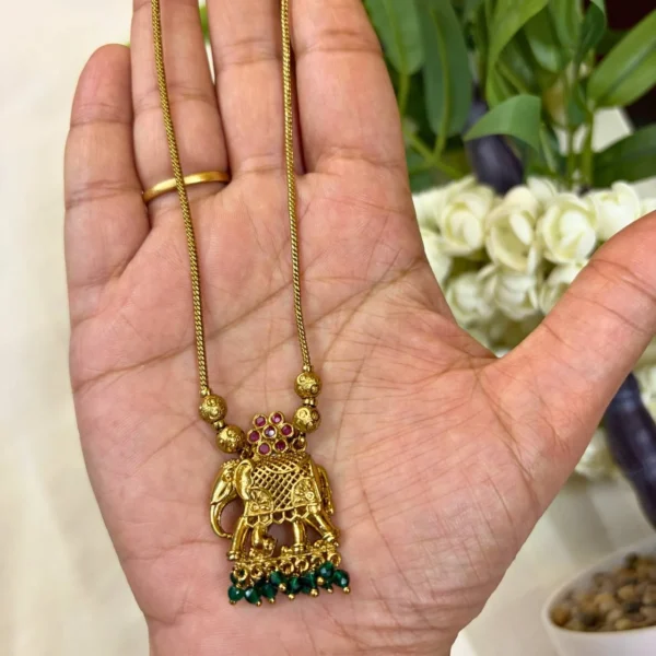 Antique Methi Finish Elephant Design Necklace - ADAN262