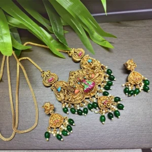 Antique Lakshmi Pendant with Meenakari Work 30inc Chain - ADDC265