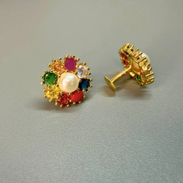Gold Plated 9 Stone Medium Size Stud Earrings - ADGE271