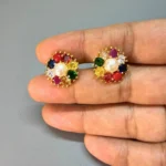Gold Plated 9 Stone Medium Size Stud Earrings - ADGE271