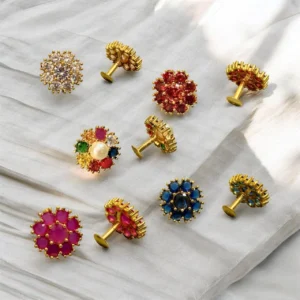 Gold Plated 9 Stone Medium Size Stud Earrings - ADGE271