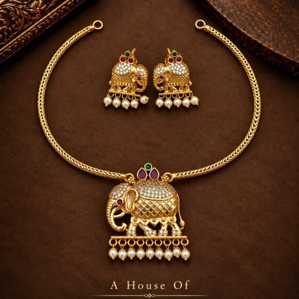 Antique Gold Finish Elephant Design necklace - ADAN276