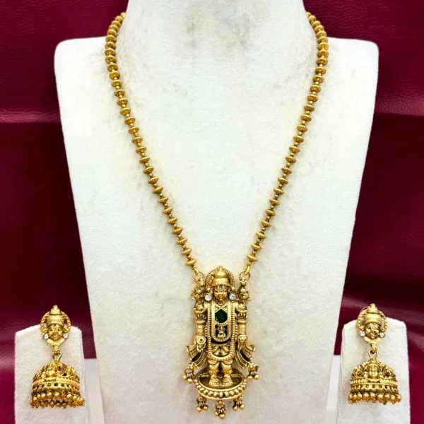 Antique Matt Finish Tirupati Vengadachalapathi Pendant Short Haram - ADMH284