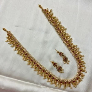 Antique Multi Color Stone and Pearl Dropping Long Haram - ADLH244