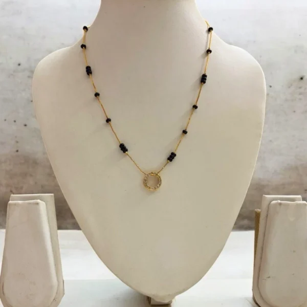 Gold Plated Light Weight Regular Wear 18inch Black Beads Chain - ADBB287