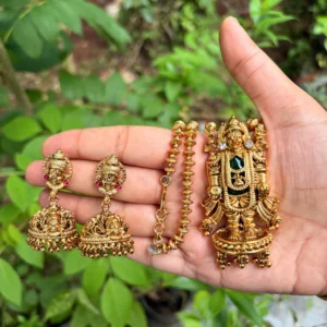 Antique Matt Finish Tirupati Vengadachalapathi Pendant Short Haram - ADMH284