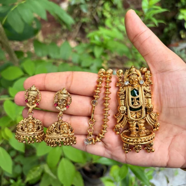 Antique Matt Finish Tirupati Vengadachalapathi Pendant Short Haram - ADMH284