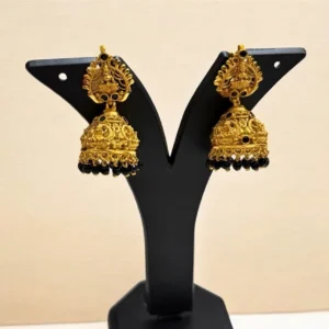 Gold Plated Big Size Lakshmi Jhumka with Black Beads - ADGE294
