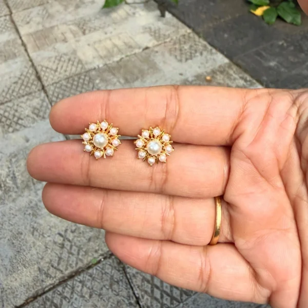 Gold Plated Pearl Stud Earrings - ADGE301