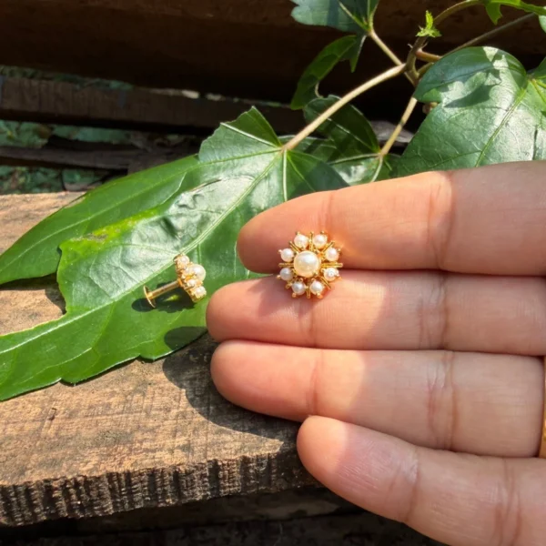 Gold Plated Pearl Stud Earrings - ADGE301