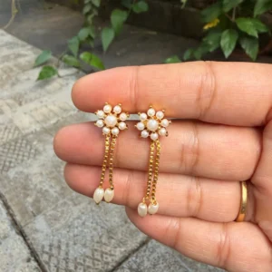 Gold Plated Pearl Drop Earrings with Screw Back - ADGE302