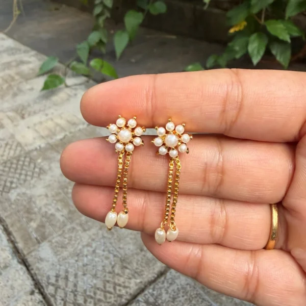 Gold Plated Pearl Drop Earrings with Screw Back - ADGE302