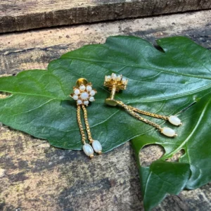 Gold Plated Pearl Drop Earrings with Screw Back - ADGE302
