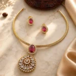 Antique Simple Non Idol Necklace With Stud Earrings - ADAN303