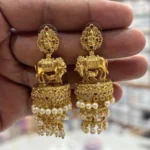 Antique Big Size Lakshmi with Kamdhenu Spiral Jhumka - ADAE323